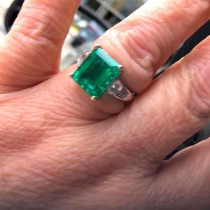 Princess cut large Green Australian Crystal & CZ’s set in 925 Sterling silver